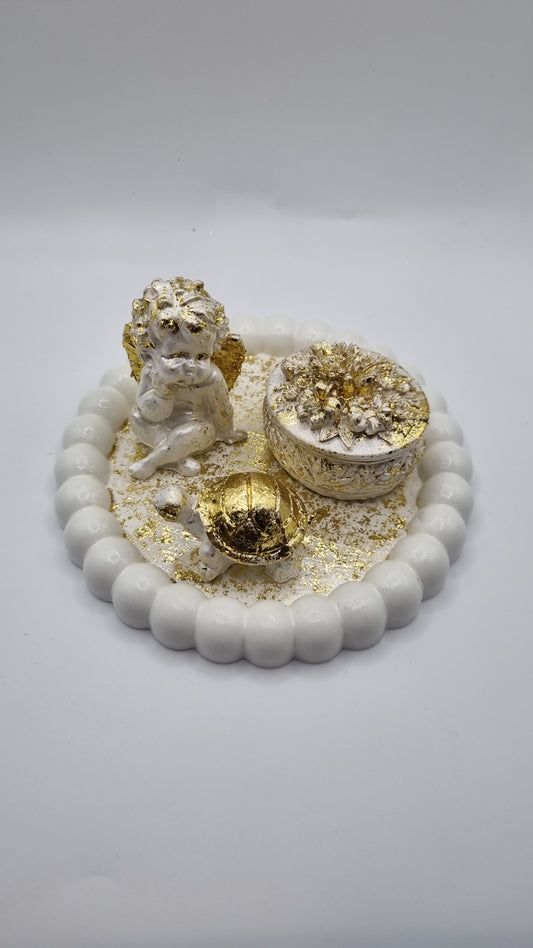 Handmade tray with gold plated decor rose ,turtle and Angel beautiful