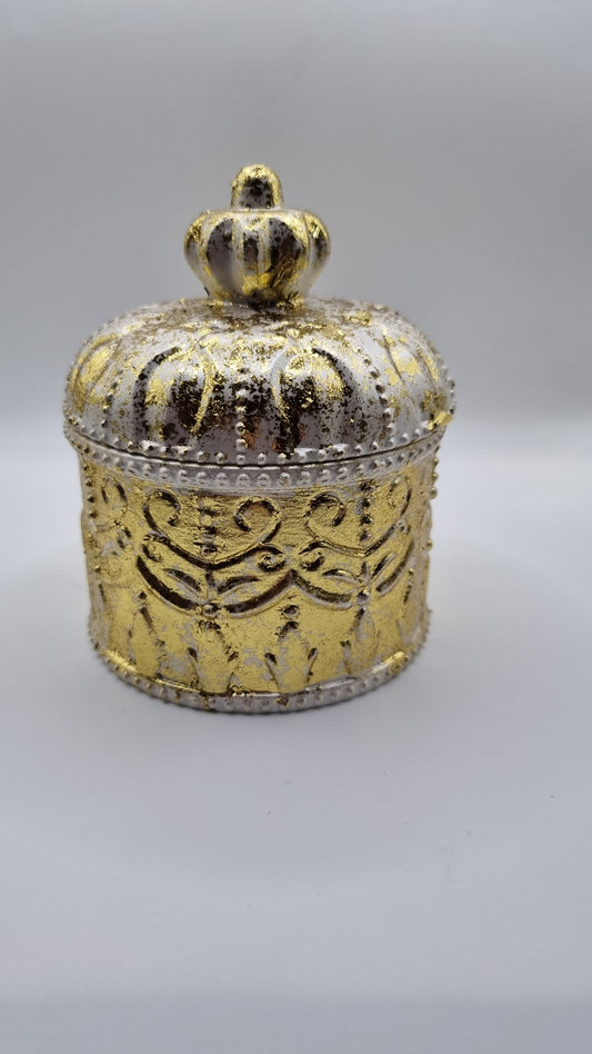 Beautiful jesmonite jars jewellery, candy handmade  white pearl metallics color and gold color