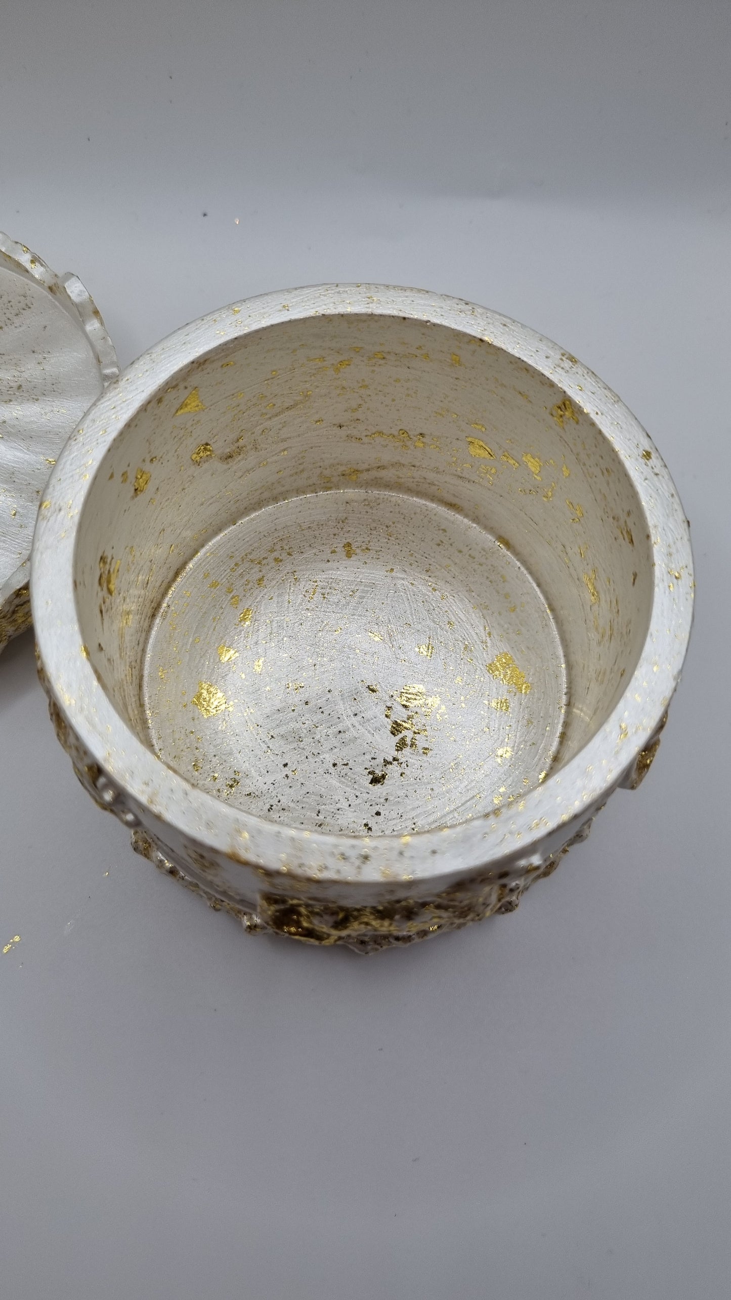 Beautiful jesmonite jars jewellery, candy handmade  white pearl metallics color and gold color